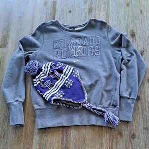 NIKE Gray Colorado Rockies Sweatshirt with Purple Knit Hat bundle